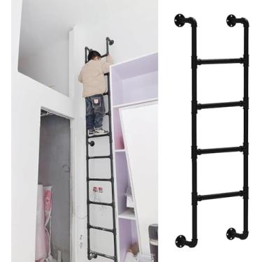 Imagem de Escada De Metal Montada Na Parede Para Loft Doméstico, Escada De Beliche De Tubo De Ferro Industrial Escada De Janela De Saída Para Serviço Pesado, Escadas De Escalada, One Color, 160cm/63in