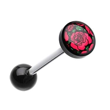 Imagem de Covet Jewelry Anel de língua com barra acrílica com logotipo rosa vermelha romântica, na, Na