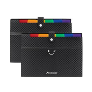 Imagem de Pasta Sanfonada A4 6 Divisórias Coloridas, Capa Texturizada Preta, 2 un, Capacidade 300 folhas