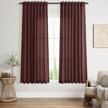 Imagem de Cortinas marrom avermelhado 153 cm de comprimento, conjuntos de 2 painéis para sala de estar, quarto, cortinas de linho com filtro de luz para cozinha, janelas, bolso de varão ou cortina de aba