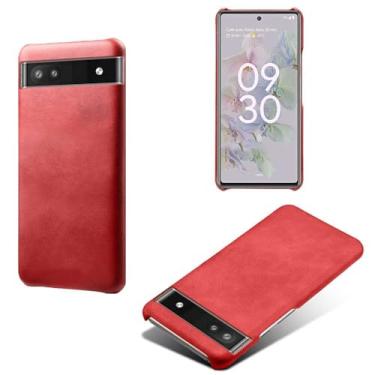 Imagem de Capa para Google Pixel 6A 5G,Proteção contra quedas,Casca de volta de cor sólida simples,Design de couro de imitação de plástico-Red