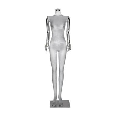 Imagem de Mannequin Manequins de varejo humanos em pé com altura de 66,92 polegadas, torso de veludo, braços destacáveis e giratórios, manequim(Gray)