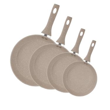 Imagem de Lorren Home Trends Frigideiras bege granito. Dos tamanhos 20,3 cm, 24,1 cm, 25,4 cm e 30,5 cm. Pode ser lavado na lava-louças. Todos compatíveis com fogão. (20 + 9,5 + 10 + 12 polegadas)