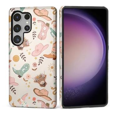 Imagem de Capa para Samsung Galaxy S25 Ultra, Silicone Macio Fosco + PC Rígido Anti-riscos Corpo Inteiro Robusta À Prova de Choque Capa 2 em 1 para Mulheres e Homens - Vaca Ocidental Cowboy Cacto