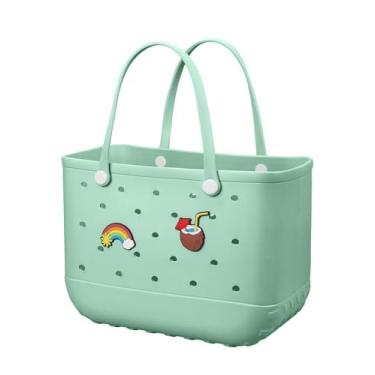 Imagem de Bolsa de praia de borracha – Bolsa de viagem impermeável para mulheres, lavável, bolsa para esportes, praia, mercado, piscina, Verde claro - 1, Large
