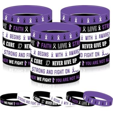 Imagem de Gameza Pulseiras de conscientização sobre violência doméstica – 48 peças pulseiras roxas para câncer de mama, produtos de conscientização do câncer de pâncreas, pulseira elástica Hope Faith para