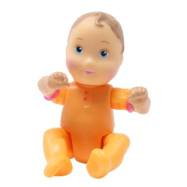 Imagem de Fisher-Price Peça de reposição Loving Family Dollhouse – Boneco de bebê articulado, articulado, articulado, vestido com um macacão laranja, o bebê tem cabelo castanho e olhos azuis