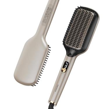 Imagem de PRITECH Escova de alisamento de cabelo iônica 121-232 °C, aquecimento em jejum, antiescaldante e desligamento automático, placas largas, pente de ferro plano, dentes, alisador a quente de dupla tensão