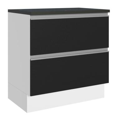 Imagem de Balcão 100% MDF 80cm 2 Gavetas Branco/Preto Acordes Madesa