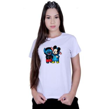 Imagem de Camiseta Baby Look Feminina Lilo Stitch Mickey Mouse - Lafre, Branco, 