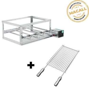 Imagem de Churrasqueira Giratória Inox 5 Espetos 2 Andares ECO + Grelha Aramada 