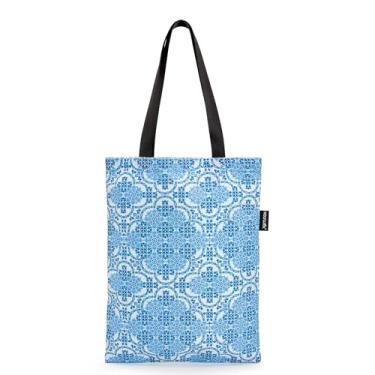 Imagem de HOLYLUCK Sacola feminina, bolsa de ombro reutilizável com bolsos internos com zíper para trabalho, praia, viagens, compras, azul claro cranesbill