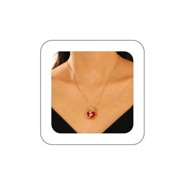 Imagem de YienDoo Colar gótico de coração rosa vintage punk rosa flor amor colares rosas coração pingente colar rosas amor infinito amizade colar joias para mulheres, Zinco, Sem Pedra Preciosa