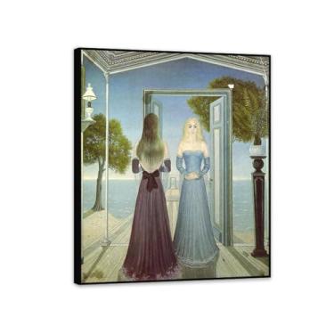 Imagem de Paul Delvaux Arte de parede na porta Impressão em tela Surrealismo Arte em tela famosa reprodução pôster quarto sala de estar decoração casa 70x60 cm (71.1x61.0 cm) Preto emoldurado