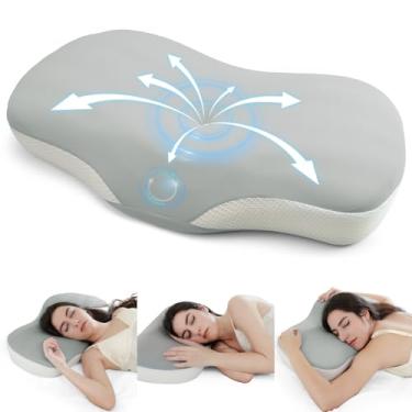 Imagem de Zmarthumb Almofada de pescoço cervical – Almofada ergonômica de espuma viscoelástica para pessoas que dormem de lado, costas e estômago, travesseiro ortopédico com altura dupla e fronha respirável