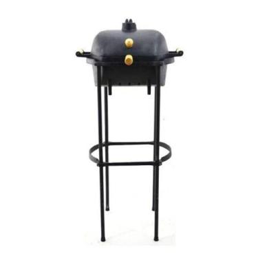 Imagem de Churrasqueira Média Bafo Alumínio Craqueada Preta Pé Suporte - GASPAR