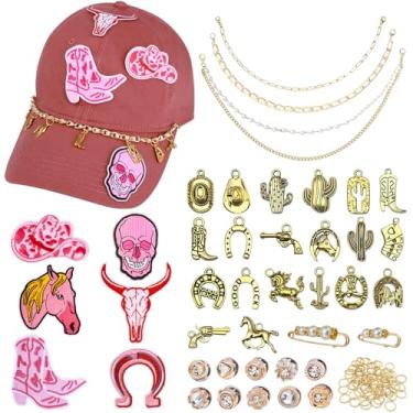 Imagem de Kit de acessórios de boné de caminhoneiro, 42 peças, correntes destacáveis de metal brilhante para mulheres, decoração de aba DIY para bolsas de camisa de boné de beisebol de malha