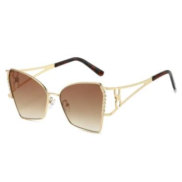Imagem de Óculos de sol poligonais femininos de luxo, estilo oco, casual, masculino, UV400 (marrom dourado)