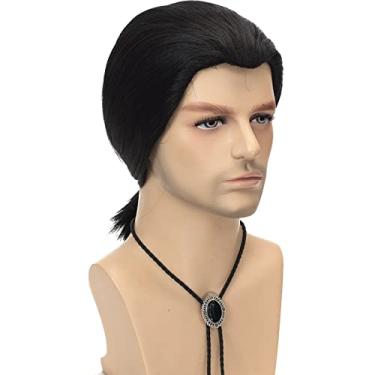 Imagem de FALAMKA Peruca Pulp Fiction masculina curta peruca preta cosplay fantasia
