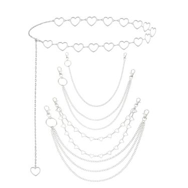 Imagem de LORACOXS 5 peças de cinto de corrente, correntes de cinto Y2K para mulheres, cinto de corrente de coração prateado, correntes de jeans gótico, correntes de calça punk acessórios hip hop, Large, Metal