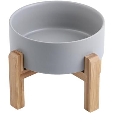 Imagem de DJJJOOYS Tigela de cerâmica cinza levantada/elevada para raças de tamanho médio e grande, tigela de água com suporte, 8 em 7,6 xícaras, antiderrapante, pesada