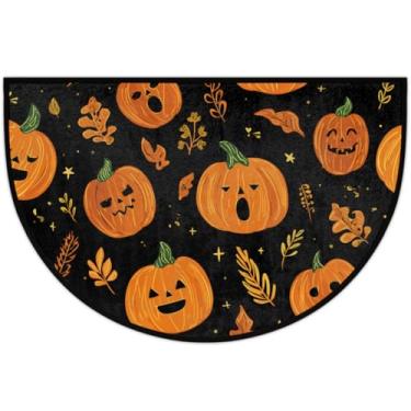 Imagem de WNRRNW Capacho meio redondo, antiderrapante, absorvente, tapete de entrada, engraçado, folha de abóbora, ambientes internos e externos, tapetes de meia lua para cozinha, banheiro, quarto