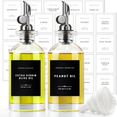 Imagem de Garrafa dispensador de azeite de oliva com bandeja de bambu, conjunto de dispensador de óleo e vinagre GIXSEGIE com bico de metal, dispensador de xarope de café, dispensador de óleo de cozinha de galheteiro de azeite de oliva, frascos de recipiente de óleo para cozinha