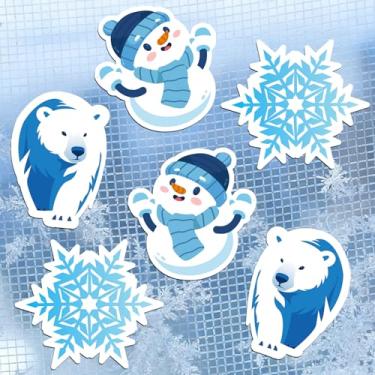 Imagem de MWOOT Ímãs de porta de tela de ímã de floco de neve de inverno decorativos, decalques flexíveis de tela dupla face, decalques de ímã de geladeira, ímãs de porta de cruzeiro, S creen M agnets (3 pares