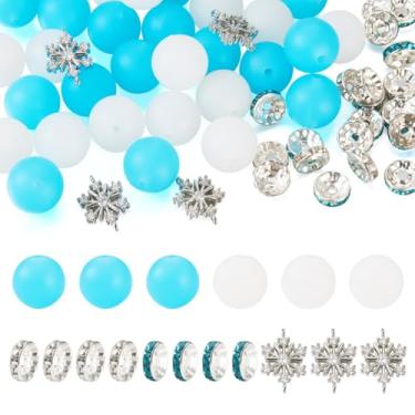 Imagem de Magibeads Kit de contas de inverno, 54 peças, contas de silicone, strass de ferro, espaçador, contas e floco de neve, azul, branco, inverno, colar, pulseira, brincos, chaveiros, Natal, faça você mesmo