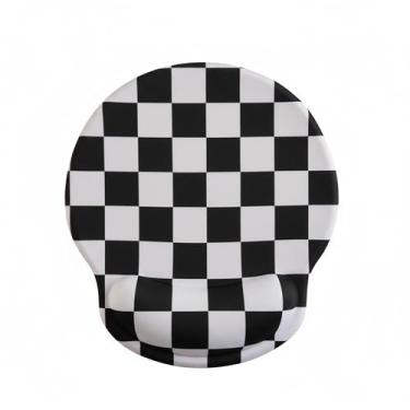 Imagem de Ohocut Mouse pad xadrez preto e branco com descanso de pulso em gel, suporte de pulso, acessórios ergonômicos de mesa para mulheres, decoração de jogos de laptop de escritório, design bonito e