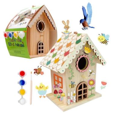 Imagem de Kit de pintura de madeira Birdhouse para crianças DIY com tintas e pin