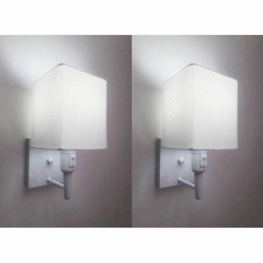 Imagem de Kit-2 Arandela Quadrada Md-2019 Branco C- Inter Liga E Desl Cúpula Em Tecido Branco - Bivolt