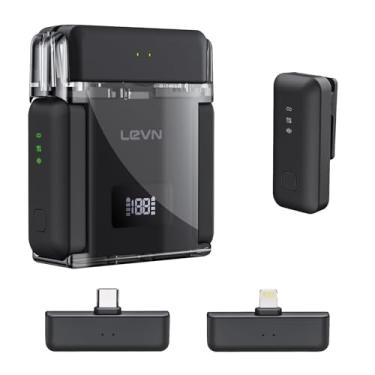 Imagem de LEVN Microfone sem fio para iPhone/Android/PC, USB-C/Lightning Plug & Play, cancelamento de ruído AI, alcance de 100 metros, vida útil da bateria 30H com capa de carregamento, microfone para iPhone
