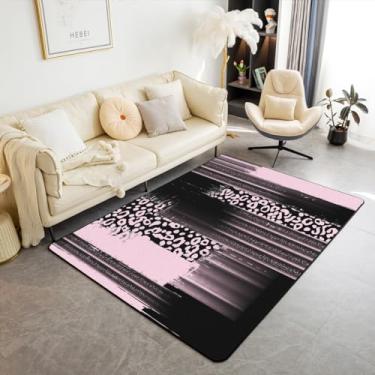 Imagem de Feelyou Tapetes de sala de estar rosa preto tapete de área 3x5 abstrato leopardo para crianças adultos ombré listras tapete interior arte moderna tapete decorativo
