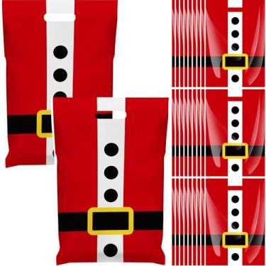 Imagem de Gersoniel 100 unidades de sacos de presente de plástico de Natal com alça, sacos de presente de Papai Noel, 20 x 30 cm, embalagem de doces de Natal para decoração de lembrancinhas de festa de inverno