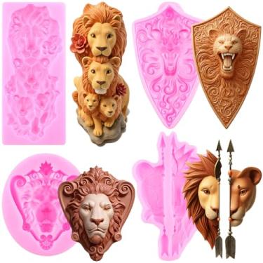 Imagem de Mujiang Moldes de fondant de silicone com cabeça de leão para decoração de bolos, doces e chocolate, conjunto de 4
