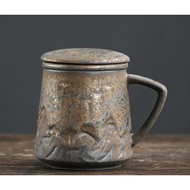 Imagem de JRetro Caneca de Cerâmica Cerâmica Mudança de Forno Xícara de Chá Dourada com Coador de Chá Caneca de Escritório Xícara de Chá Doméstica