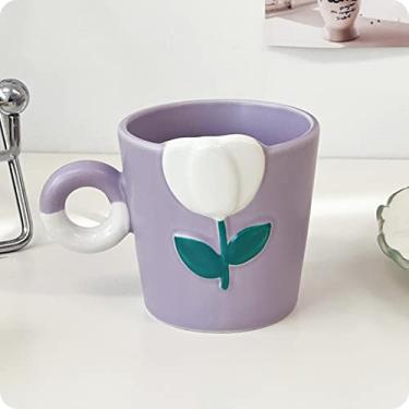 Imagem de Canecas de café de flores 3D com colher de cerejeira cerâmica bonito reutilizável copos de viagem chá água leite original caneca de café da manhã presente