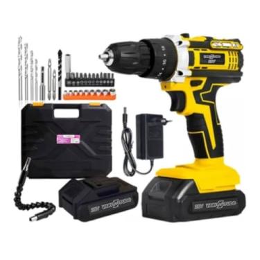 Imagem de Furadeira e Parafusadeira de Impacto Sem Fio 21V com LED, 2 Baterias Recarregáveis Bivolt e 32 Acessórios - Maleta Completa para Uso Profissional e Doméstico
