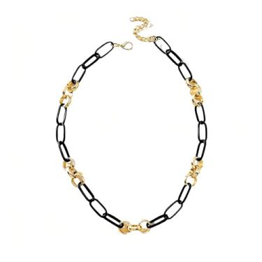 Imagem de Colar de corrente oval grossa grossa para mulheres, colar gargantilha de corrente oval longa, colares cubanos coloridos, hiphop, joias modernas Y2k, Middle, Zinco, Sem Pedra Preciosa