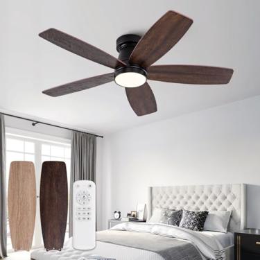 Imagem de Ventiladores de teto pretos de 106,7 cm com luzes e controle remoto, ventilador de teto preto regulável para quarto com luzes, ventilador de teto discreto de nogueira com luz para quarto ao ar livre