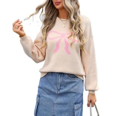 Imagem de Suéter feminino Sumleno, outono e inverno, casual, gola laçada, modela