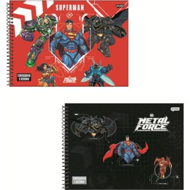 Imagem de Kit de Caderno Desenho, Jandaia, Universitário, Capa Dura, Liga da Justiça, 80 Folhas, Pacote com 4