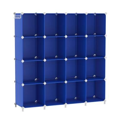 Imagem de AWTATOS Organizador de armazenamento de cubos, organizadores de armário de 16 cubos e prateleiras de armazenamento, estante empilhável DIY para quarto, casa, azul almirante