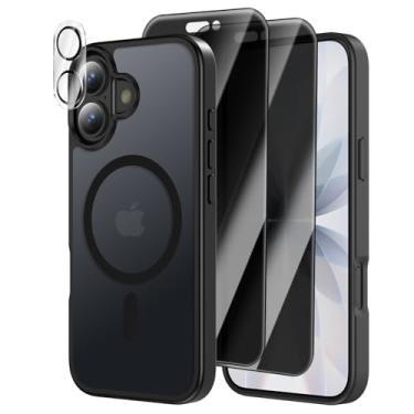 Imagem de [4 em 1] Capa magnética para iPhone 17, 2 películas protetoras de tela de privacidade e 1 protetor de câmera fotográfica, adequado para MagSafe, fosco translúcido à prova de choque de grau militar