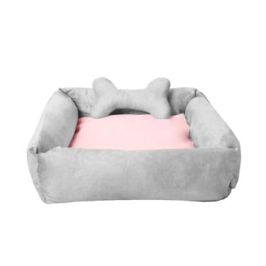 Imagem de Caminha Pet Cama De Cachorro E Gato Casinha Confortável Lavável Antiderrapante 55cmx50cm Colchonete (cinza com rosa osso cinza)