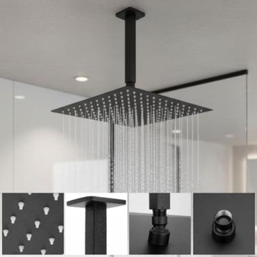 Imagem de Ducha Chuveiro 30x30 Solar Gás Slim Quadrado Inox Teto Piscina Jardim Super Luxo (Preta)