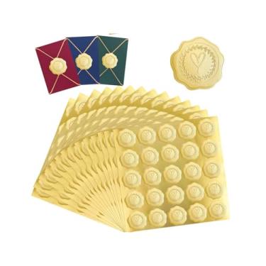 Imagem de 300 peças de adesivos de folha dourada em relevo, selos de envelope de 3,8 cm, adesivos de lacre de cera, coração para convites de casamento, cartões comemorativos, lembrancinhas de festa de Natal