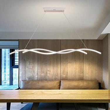 Imagem de Luminárias pendentes de LED modernas para cozinha, ilha, mesa de jantar, lustre linear de tira longa com iluminação moderna e criativa