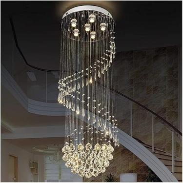 Imagem de Lustre interno, lustre de cristal moderno e luxuoso para hall de entrada grande, lustre de cristal em forma de gota de chuva, lustre de cristal embutido, luminária de lustre